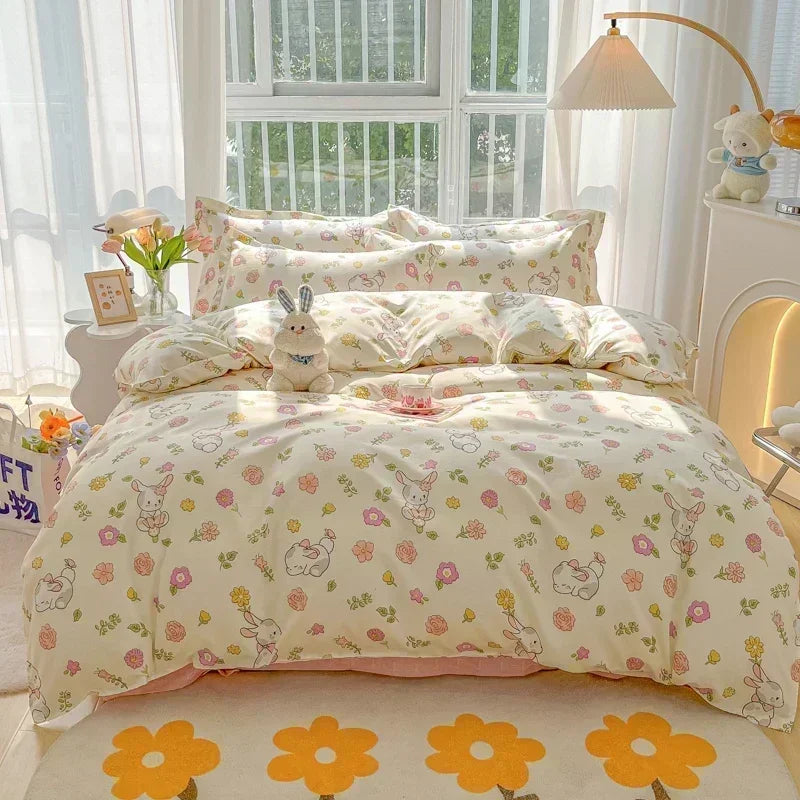 Decobites Cartoon Print Polyester Bedding Set Full Size Soft Duvet Cover Set