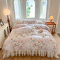 Decobites French Vintage Lace Princess Bedding Set with Floral Print Quilt Cover