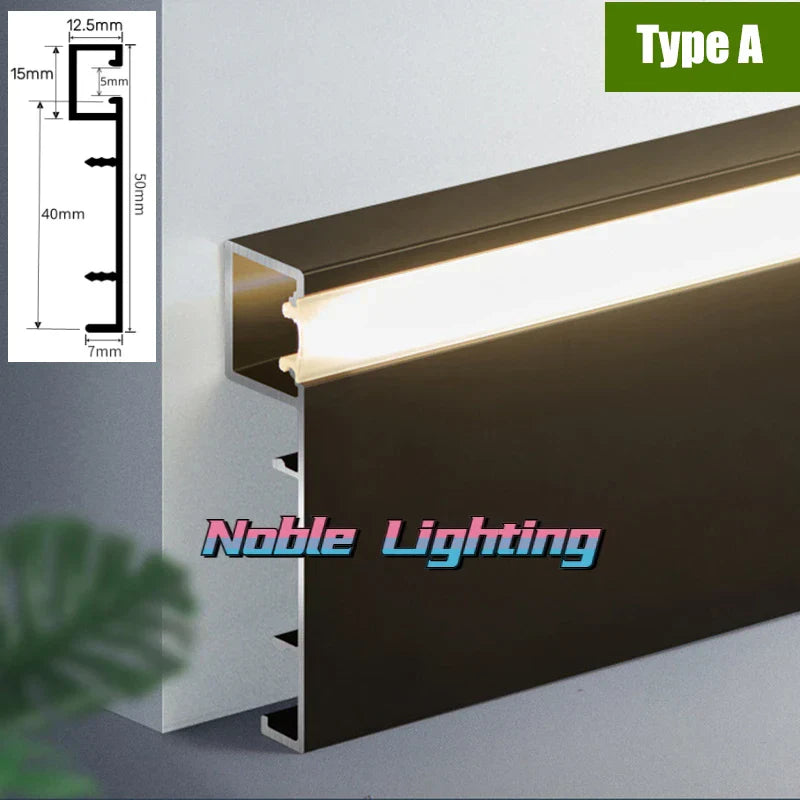 DecorBites™ Black Aluminium LED Profile for Recessed Skirting with Silicone Cover