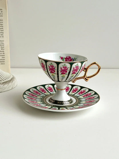 Juego de tazas para café con leche y capuchino estilo corte DecorBites™ con platillo, juego de tazas de té