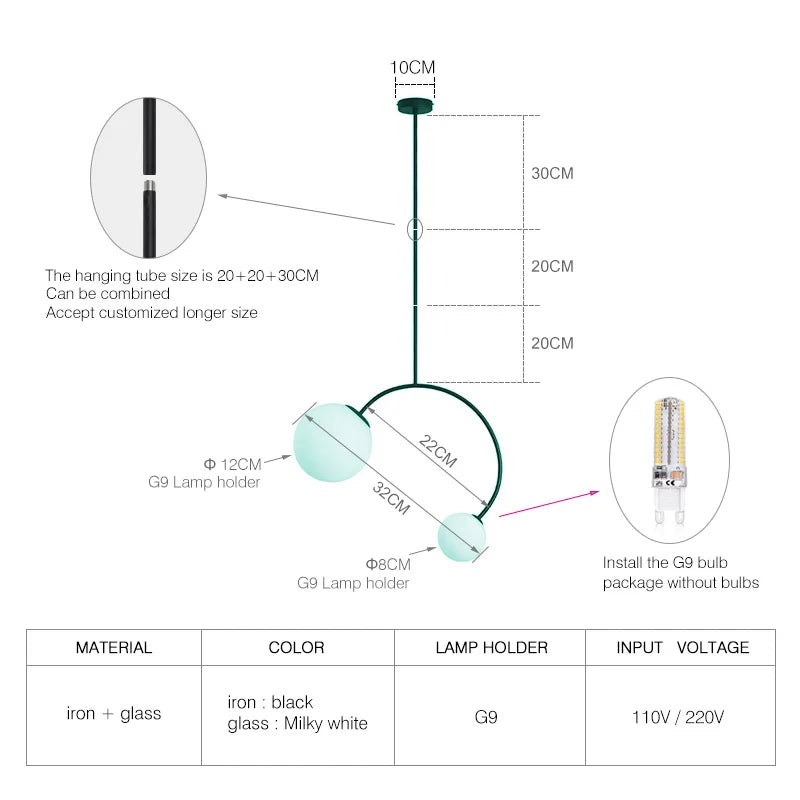 DecorBites™ Glass Ball Pendant Lights For Dining Room Bedroom Study Restaurant Bar Coffee Decor