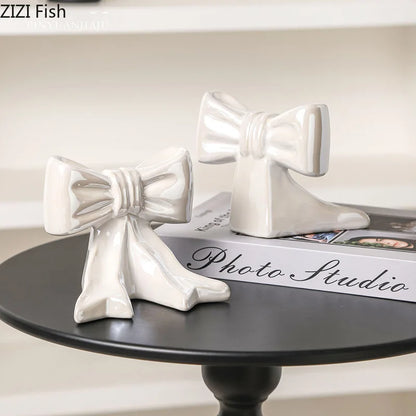 DecorBites™ Bowknot Ceramic Vase: Shiny Porcelain Floral Decor for Aesthetic Rooms