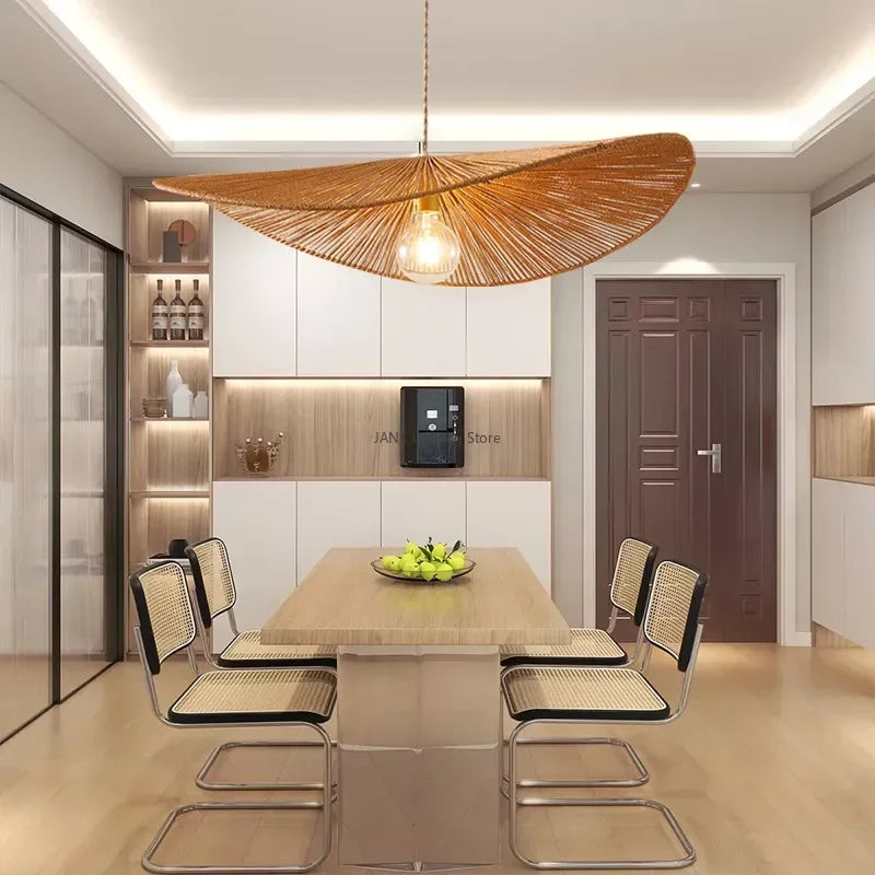 DecorBites™ Hemp Rope Straw Hat Pendant Lights LED Decorative Lighting for Living Room and Restaurant