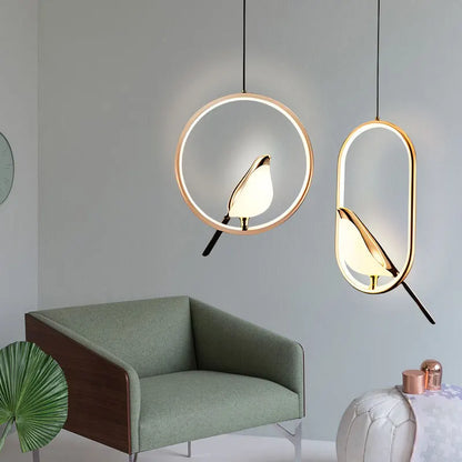 Rotatable Magpie Bird Metal Pendant Light in Gold or Silver