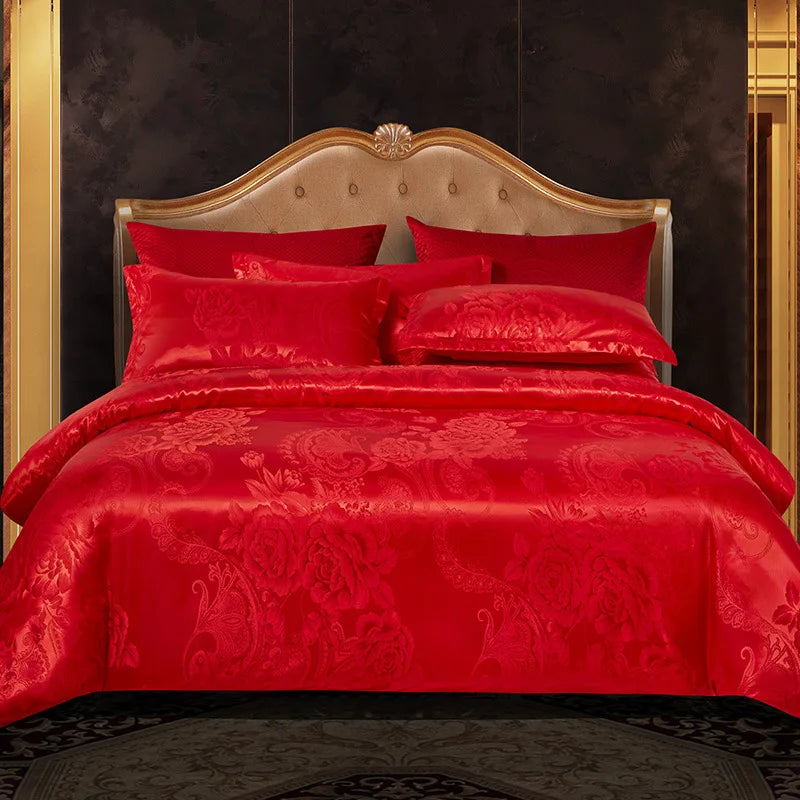DecorBites™ Jacquard Satin Summer Bedding Set - Elegant & Skin Friendly Duvet Cover - Single/Double Size
