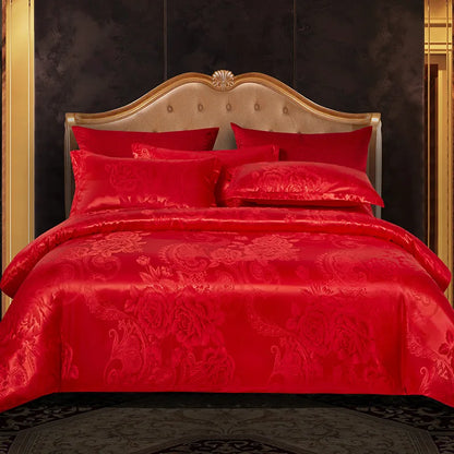 DecorBites™ Jacquard Satin Summer Bedding Set - Elegant & Skin Friendly Duvet Cover - Single/Double Size