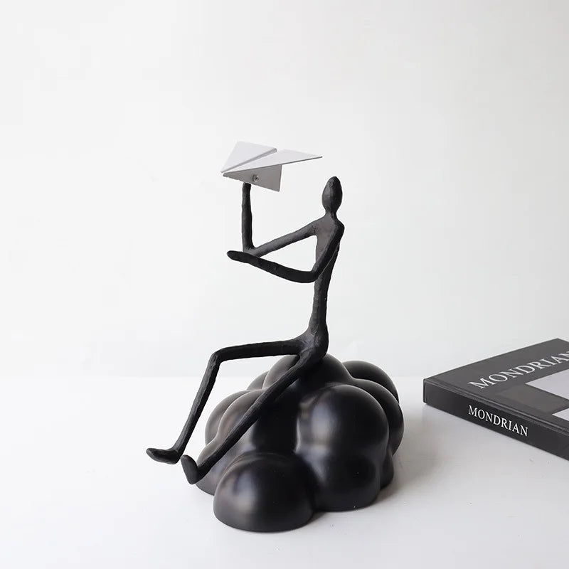 "DecorBites™ Figura de nube de avión de papel de resina para decoración del hogar - Figura abstracta de dibujos animados negra"
