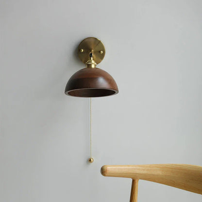 DecorBites™ LED Walnut Wood Wall Sconce with Pull Chain Switch