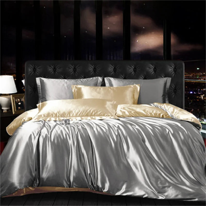 Decobites Mulberry Silk-blend Satin Duvet Cover Set for King & Queen Beds