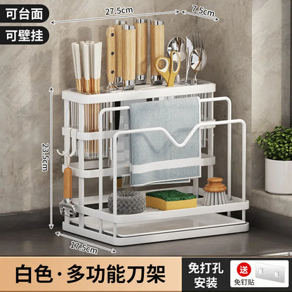 DecorBites™ Kitchen Storage Shelf: Multi-Functional Knife Holder & Sink Rack