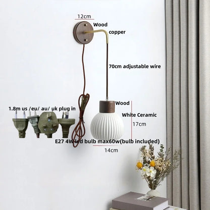 DecorBites™ Ceramic Wood Wall Sconce LED Light with Pull Chain Switch - Modern Nordic Style