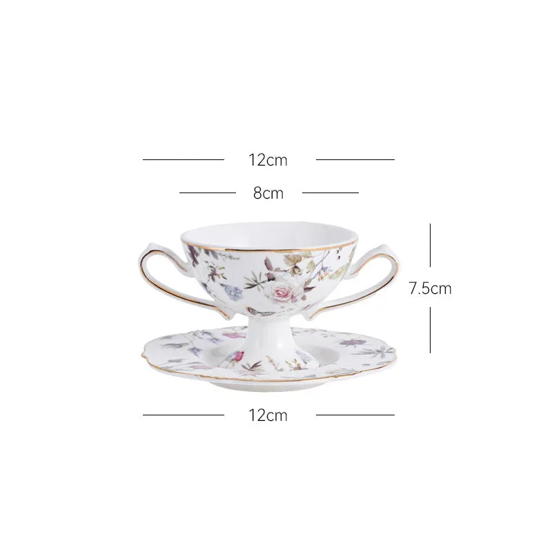 DecorBites™ Gold Flower Porcelain Goblet Cup Tea Coffee Mug Juice Cup