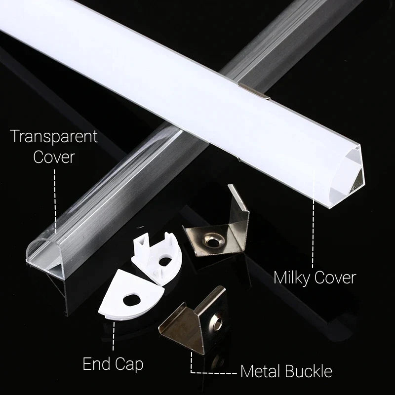 DecorBites™ LED Aluminum Profiles Corner Channel with Transparent/Milky Diffuser for Strip Lights