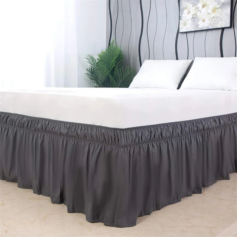 DecorBites™ Elastic Bed Skirt - Soft Wrap Around Ruffles - Fade Resistant Solid Color