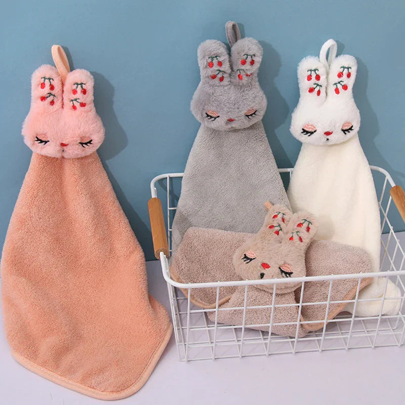 DecorBites™ Cartoon Rabbit Coral Velvet Hand Towel - Quick Dry Kitchen Bathroom Cleaning Towel