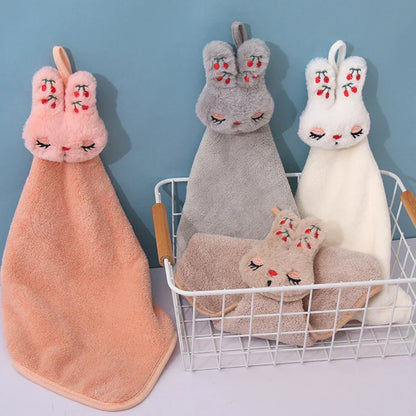 DecorBites™ Cartoon Rabbit Coral Velvet Hand Towel - Quick Dry Kitchen Bathroom Cleaning Towel