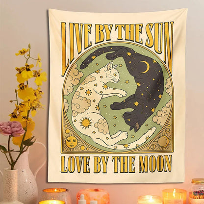 Decobites Sun Moon Cat Tarot Tapestry Wall Hanging for Home Decor