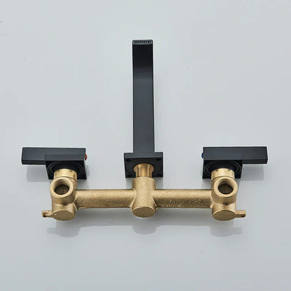 DecorBites™ Black Brass Wall Mounted Bathroom Basin Faucet with Dual Handles