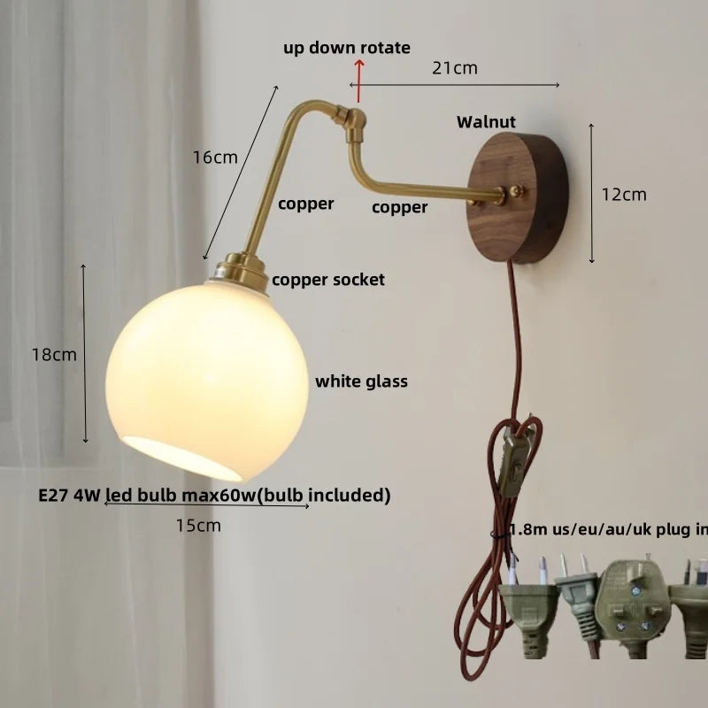 DecorBites™ LED Wall Lights Up Down Rotate Pull Chain Switch Bedside Lamp Glass Canopy Fixtures