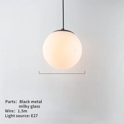 Nordic White Glass Globe Pendant Light With Iron Finish