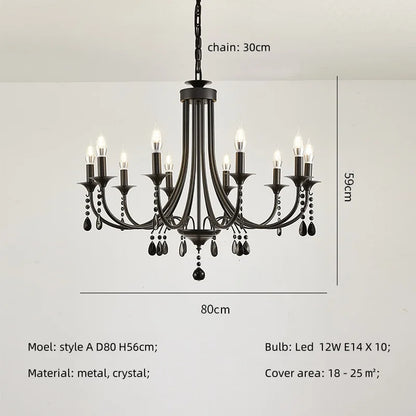 DecorBites™ Black Metal Crystal Chandelier: Artistic LED Lighting for Home Decor