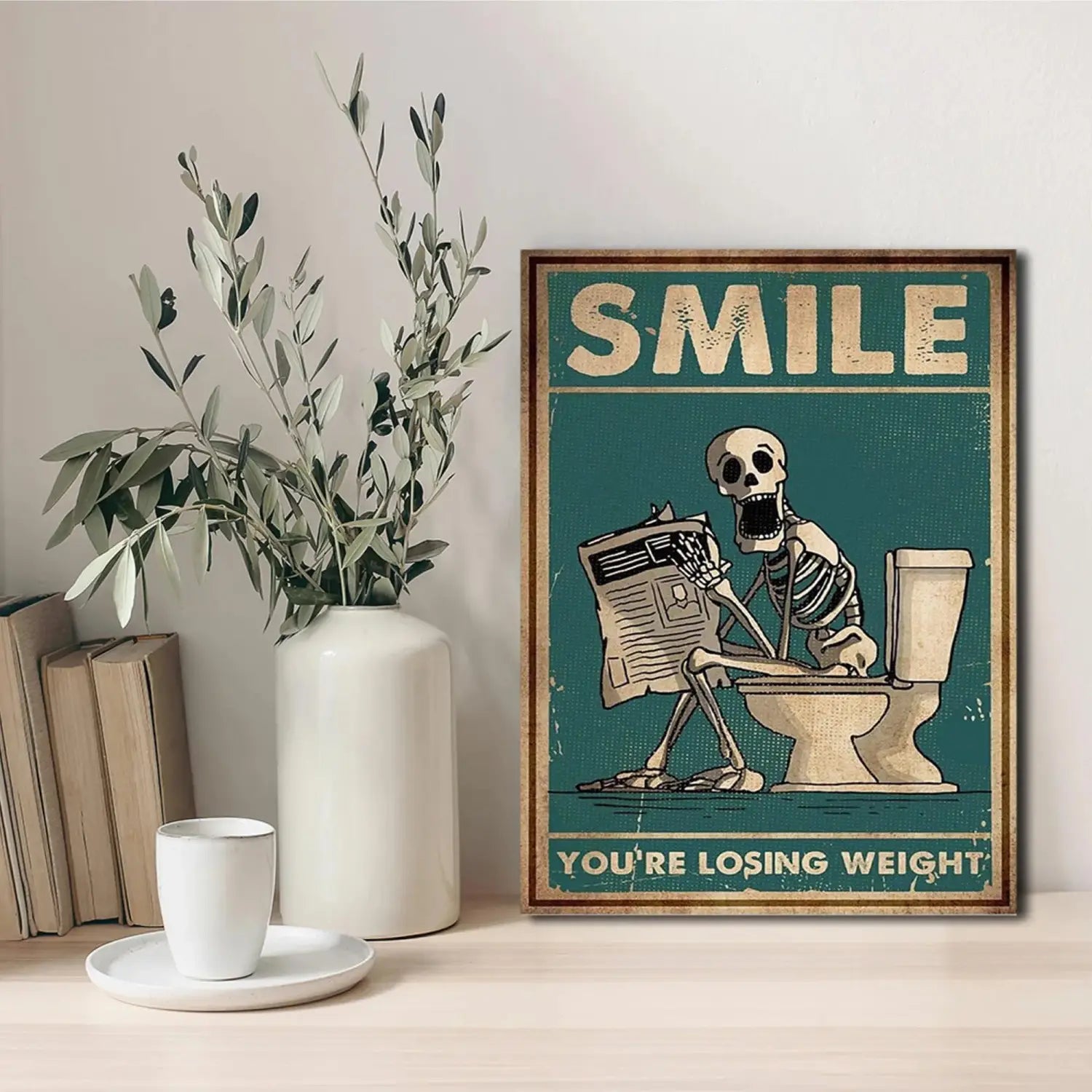 DecorBites™ Skeleton Man Squatting Toilet Canvas Wall Art