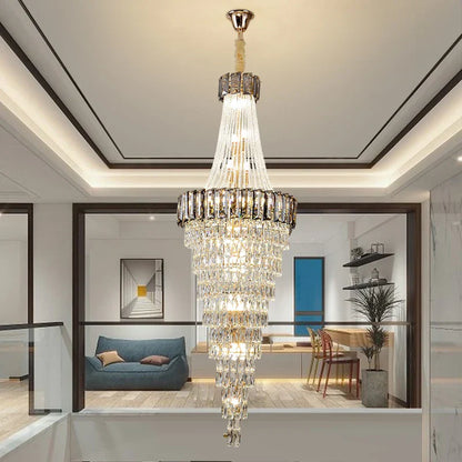 DecorBites™ Crystal Chandelier: High-End Duplex & Spiral Staircase Light for Luxury Living Spaces