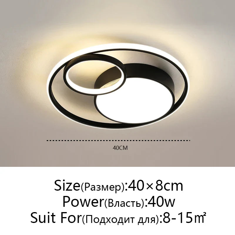 DecorBites™ Black Modern LED Ceiling Lights, Dimmable Round Ring Light Fixtures for Living Room