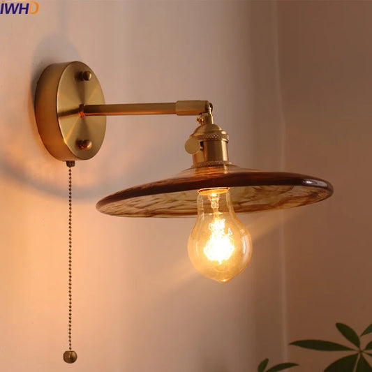 DecorBites™ Japanese Style LED Wall Lamps Living Room Coffee Balcony Stair Light Copper Glass