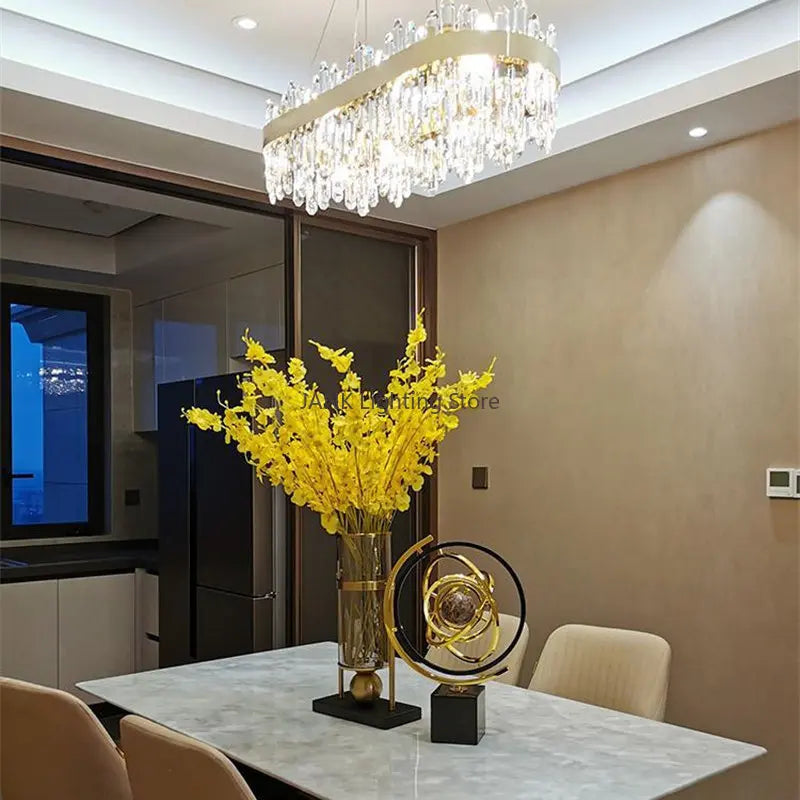 Lámpara de araña de cristal de lujo DecorBites™: Elegante lámpara colgante LED para interiores, ideal para dormitorio y comedor.