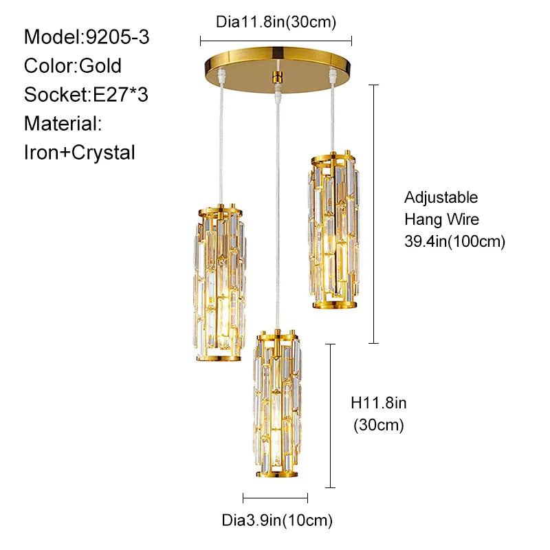 Decorbites™ Lámpara de Araña de Cristal Dorado: Iluminación Elegante de Comedor en Forma de Lámpara Colgante
