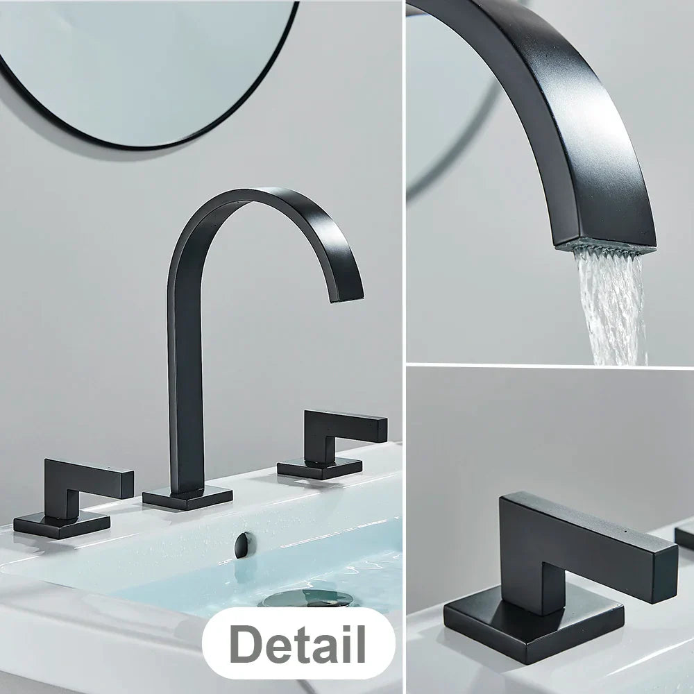 DecorBites™ Crystal Handle Gold Bathroom Basin Faucet Three Hole Mixer for Bathtub