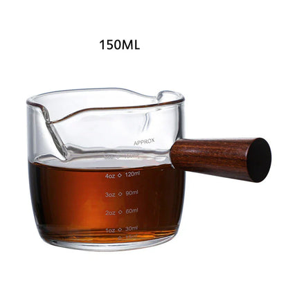 DecorBites™ Glass Espresso Milk Jug With Handle: Heat-resisting, Double/Single Mouth, Glass Scale Measure Mugs