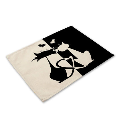 DecorBites™ Black Cat Linen Placemat Set for Dining Table & Kitchen Decor