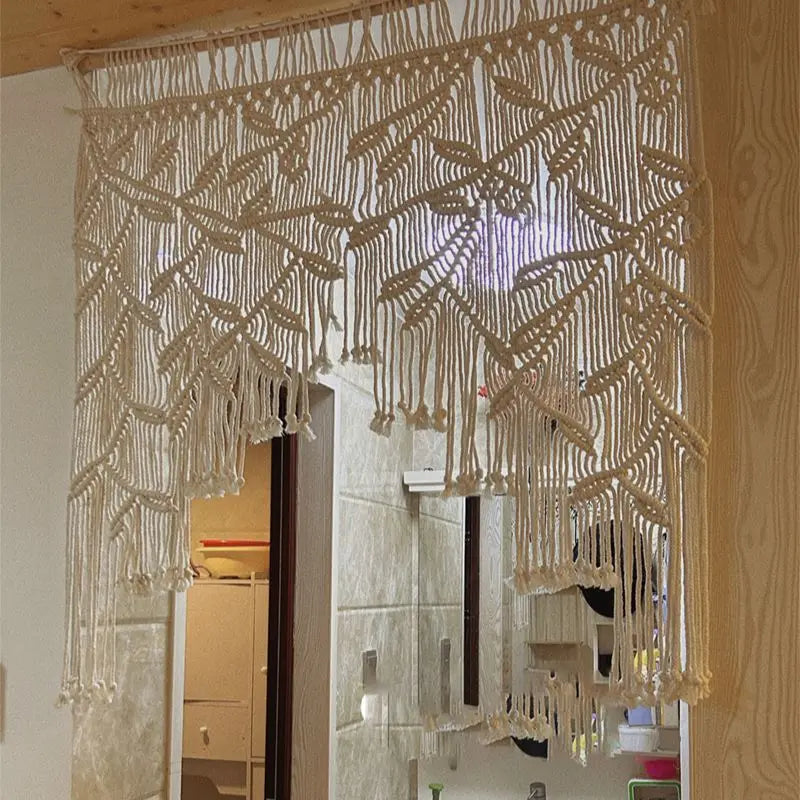 Decobites Macrame Leaf Pattern Curtain Tapestry Wall Hanging for Boho Room Decor