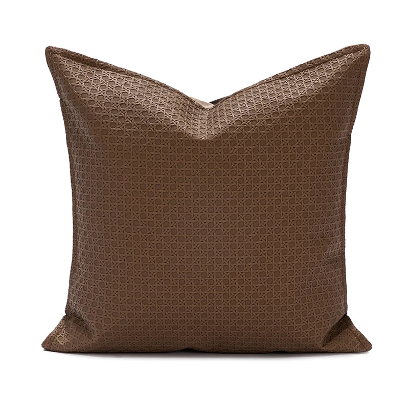 DecorBites™ Brown Beige Faux Leather Cushion Cover 45x45cm for Home Sofa Living Room