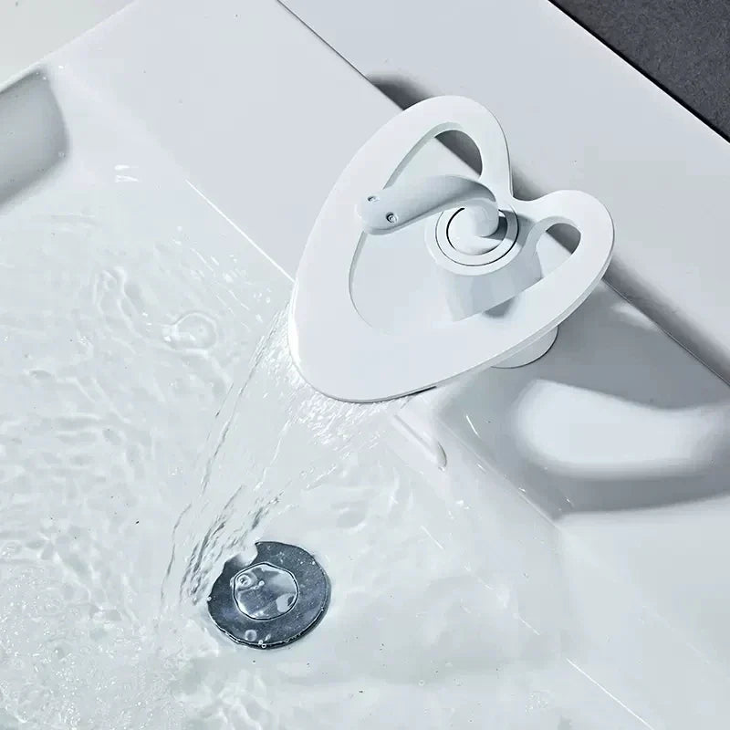 DecorBites™ Black Gray Brass Waterfall Basin Faucet Hot Cold Mixer Tap White Gold