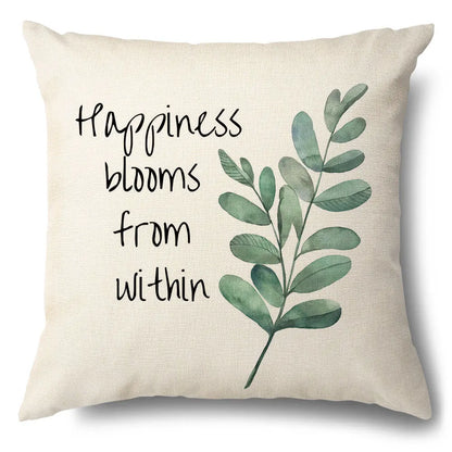 Funda de cojín decorativa DecorBites™ con diseño de hojas verdes - Funda de cojín para sofá de estilo sencillo en algodón y lino