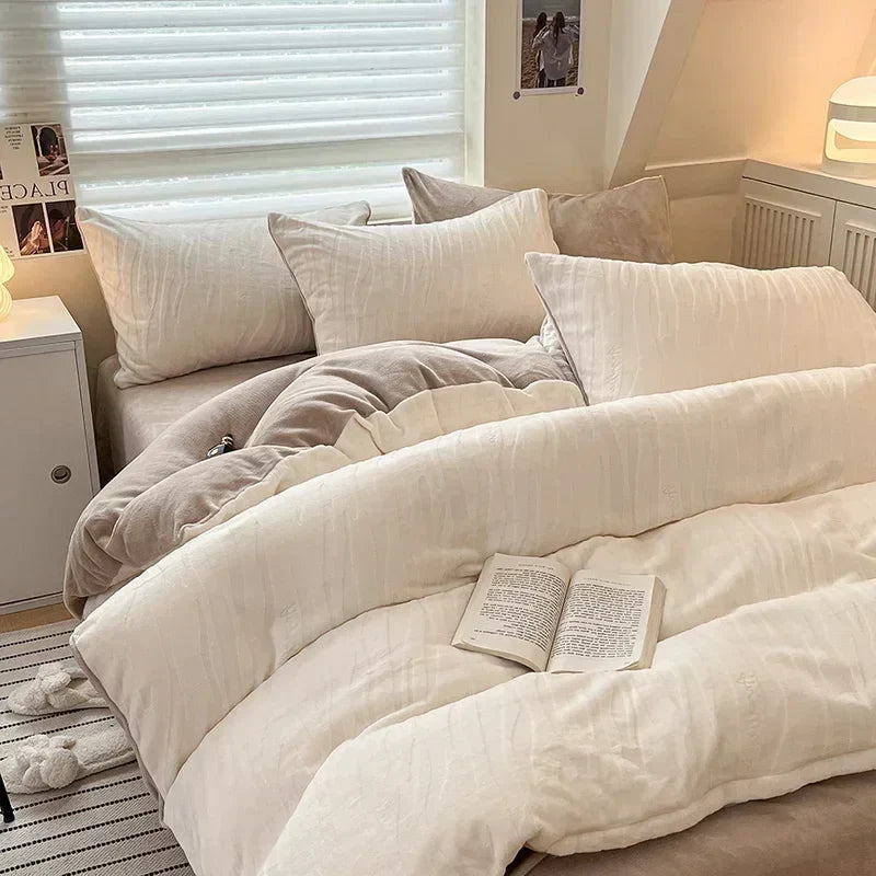 DecorBites™ High-Density Milk Fleece Duvet Set with Winter Warmth King Bedding & Plush Blanket Cover