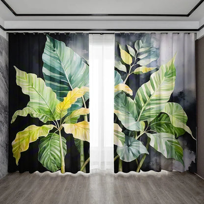 Decobites Tropical Leaf Gauze Curtain for Kitchen, Living Room, Balcony, Garden