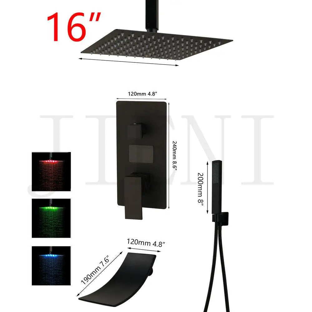 DecorBites™ Black Digital Shower Faucet, Matte Black Finish, Thermostatic Temperature Display