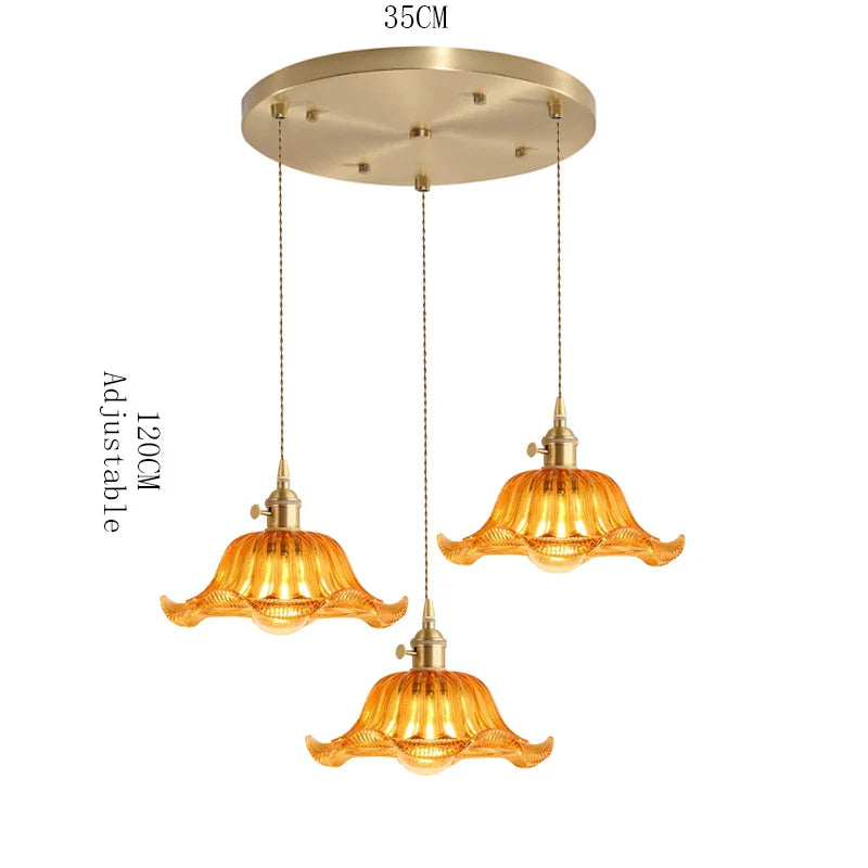 Korean Retro Glass Pendant Light With Wood Accent