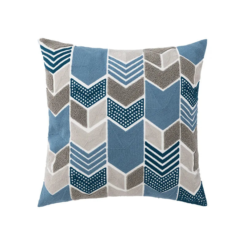 DecorBites™ Coastal Chic Blue Geometric Cushion Cover 45x45cm Soft Cotton Breathable Zipper