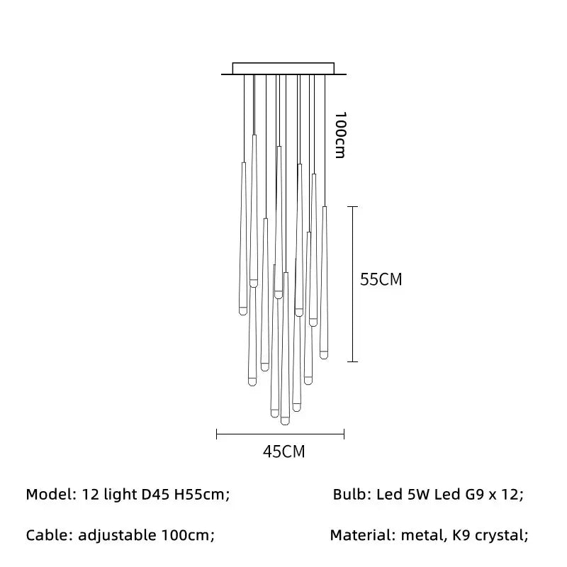 DecorBites™ Gold Led G9 Pendant Chandelier for Modern Villa Stairs & Home Decor