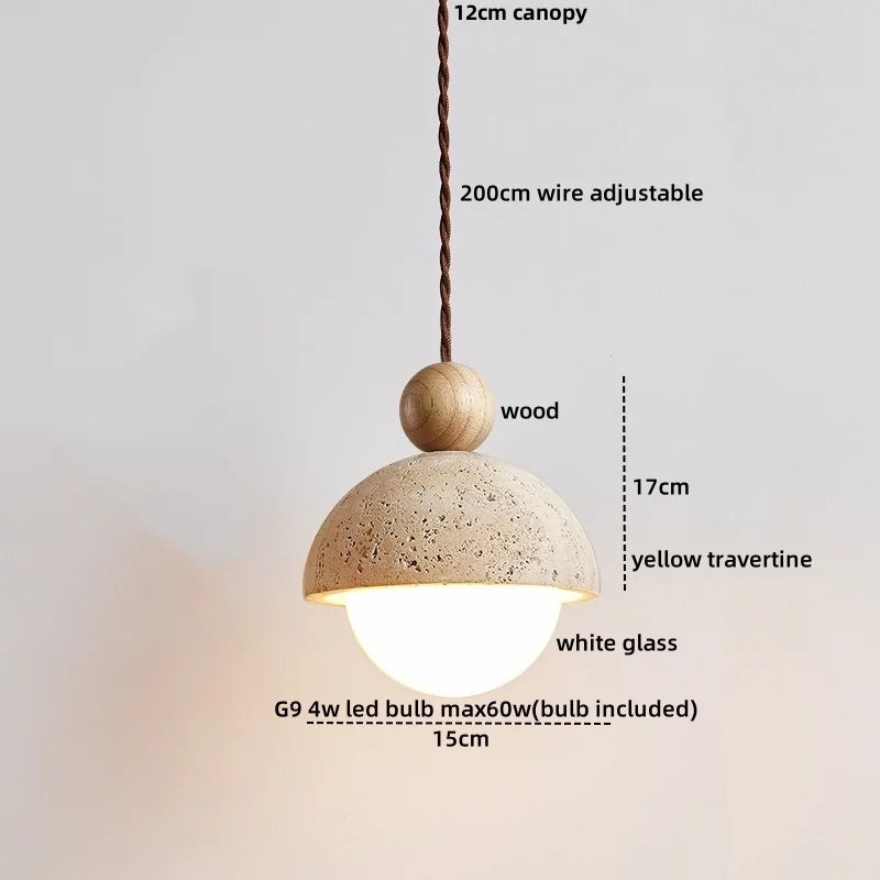 Decorbites™ Lámpara colgante LED Globe de piedra travertino amarilla con vidrio blanco ajustable