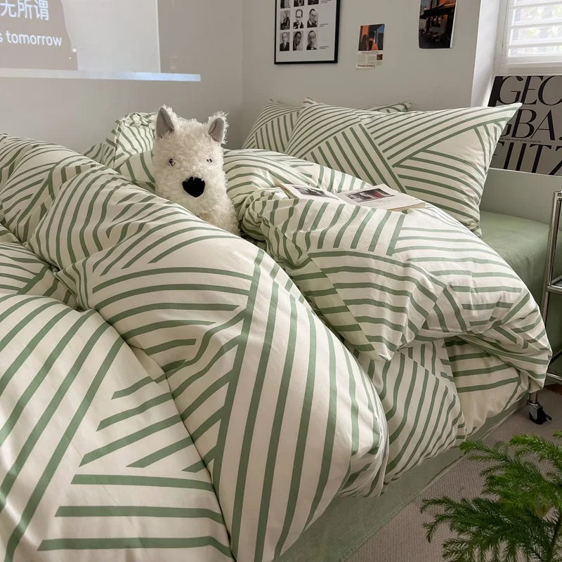 Juego de cama DecorBites™ de algodón con estampado de cuadrícula para camas individuales y dobles