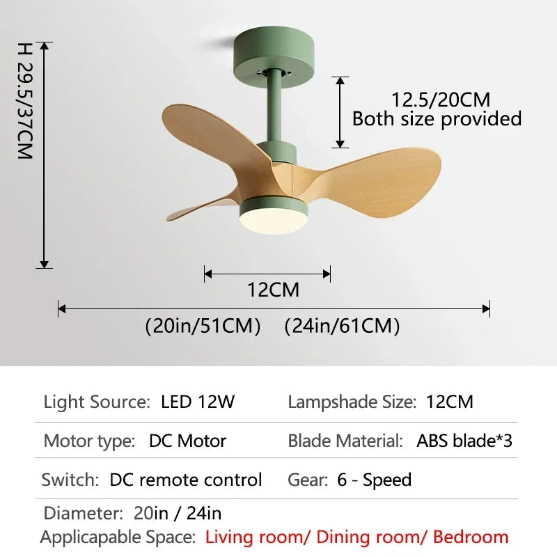 DecorBites™ 24-Inch Mini Ceiling Fan with Lights, Modern Design for Home and Office