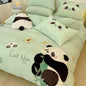 Decobites Pink Panda Applique Embroidery Bedding Set Double Queen Duvet Cover Bed Sheet Pillowcases