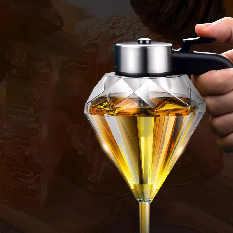 DecorBites™ Diamond Glass Syrup Honey Dispenser Kitchen Seasoning Container Jar