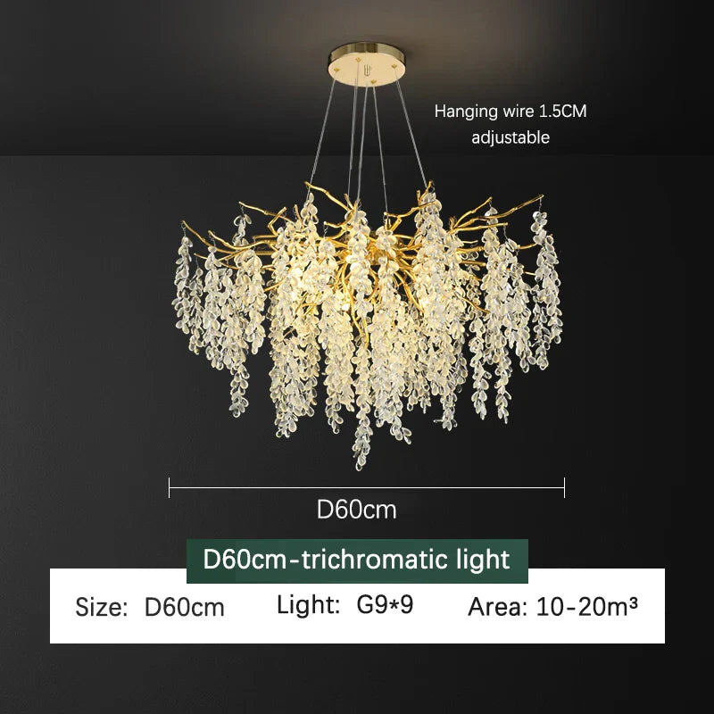 DecorBites™ Frosted Aluminum Golden Branch Crystal Chandelier
